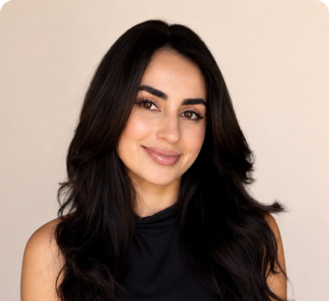Smiling woman with long dark hair