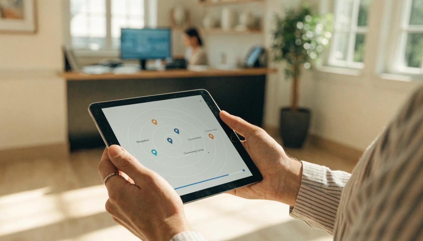 Understanding OCD Treatment: A Guide to Specialized Care 2 A patient holding a tablet displaying a local interactive map to find a qualified OCD treatment center.