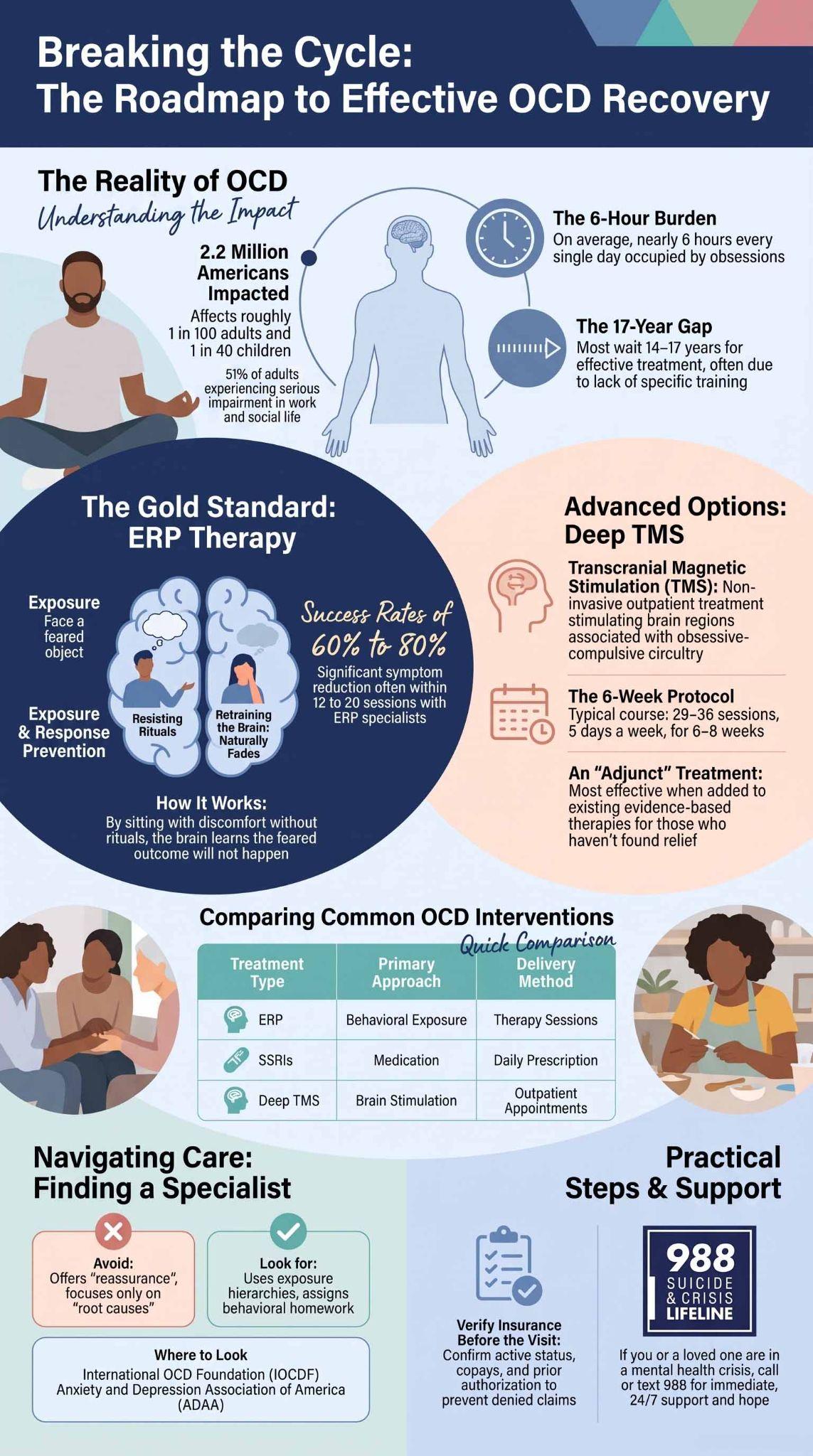 Understanding OCD Treatment: A Guide to Specialized Care 3 Infographic detailing OCD recovery pathways, ERP therapy benefits, and treatment options.